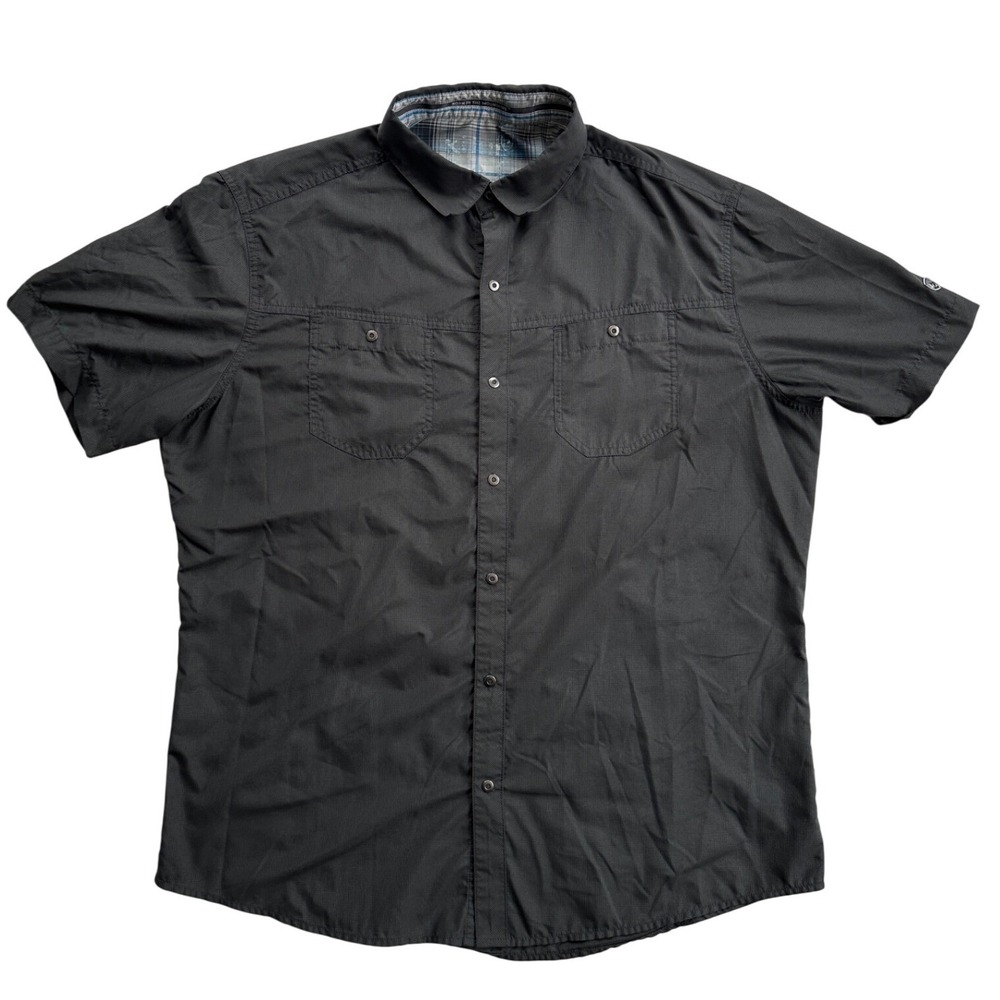 Kuhl Short Sleeve Button Down Shirt Mens XL Gray Micro Check Excellent Hiking